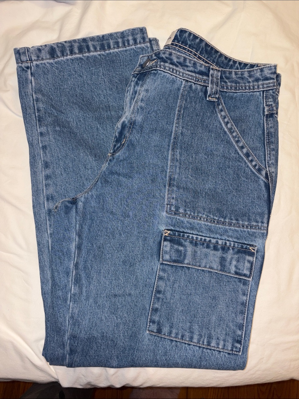 Abrand Women's Wide-Leg Medium Blue Cargo Denim Jeans